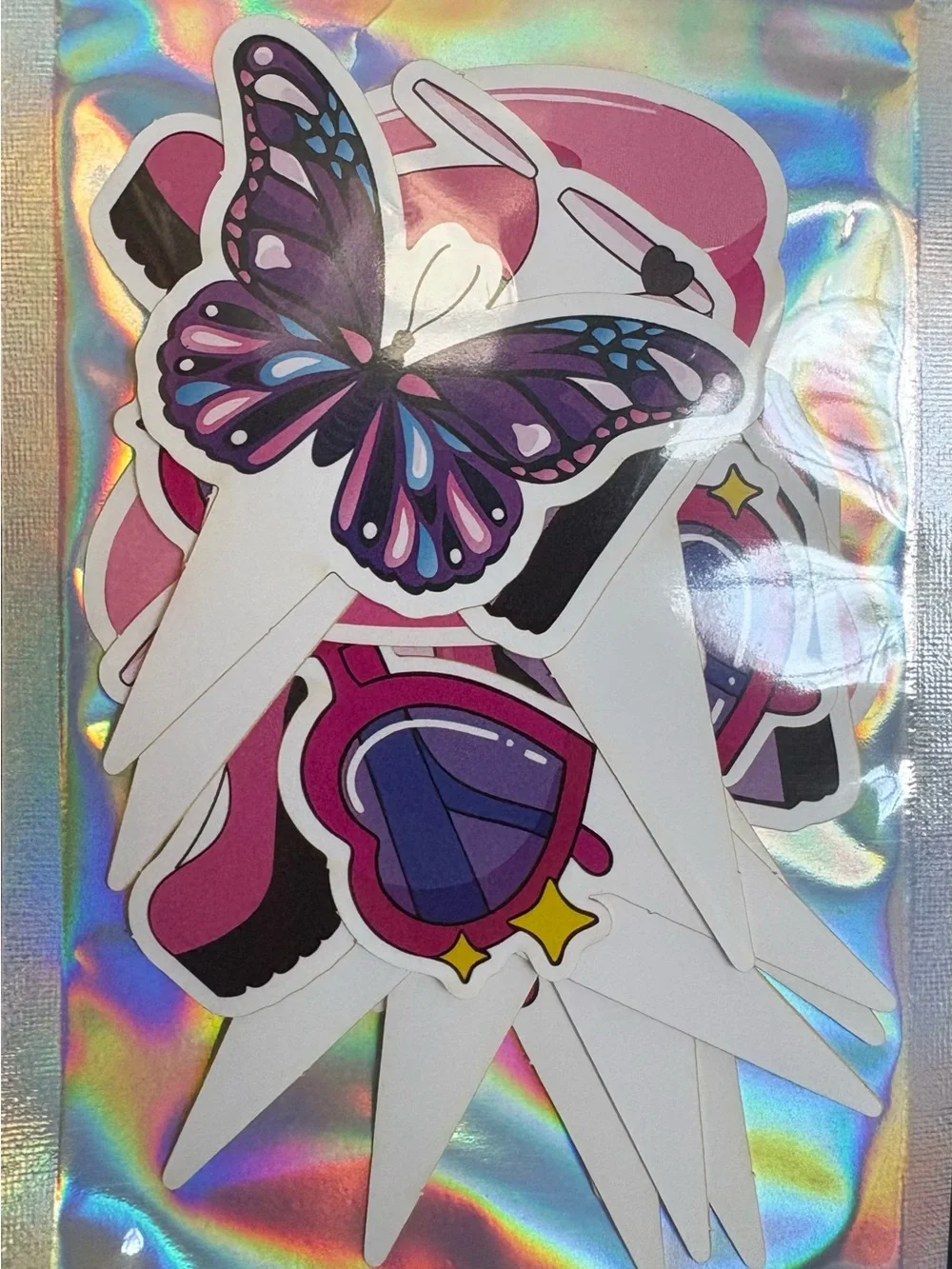 Pink Party Cupcake Toppers - Assorted Retro Phone, Heels, Butterfly & Sunglasses